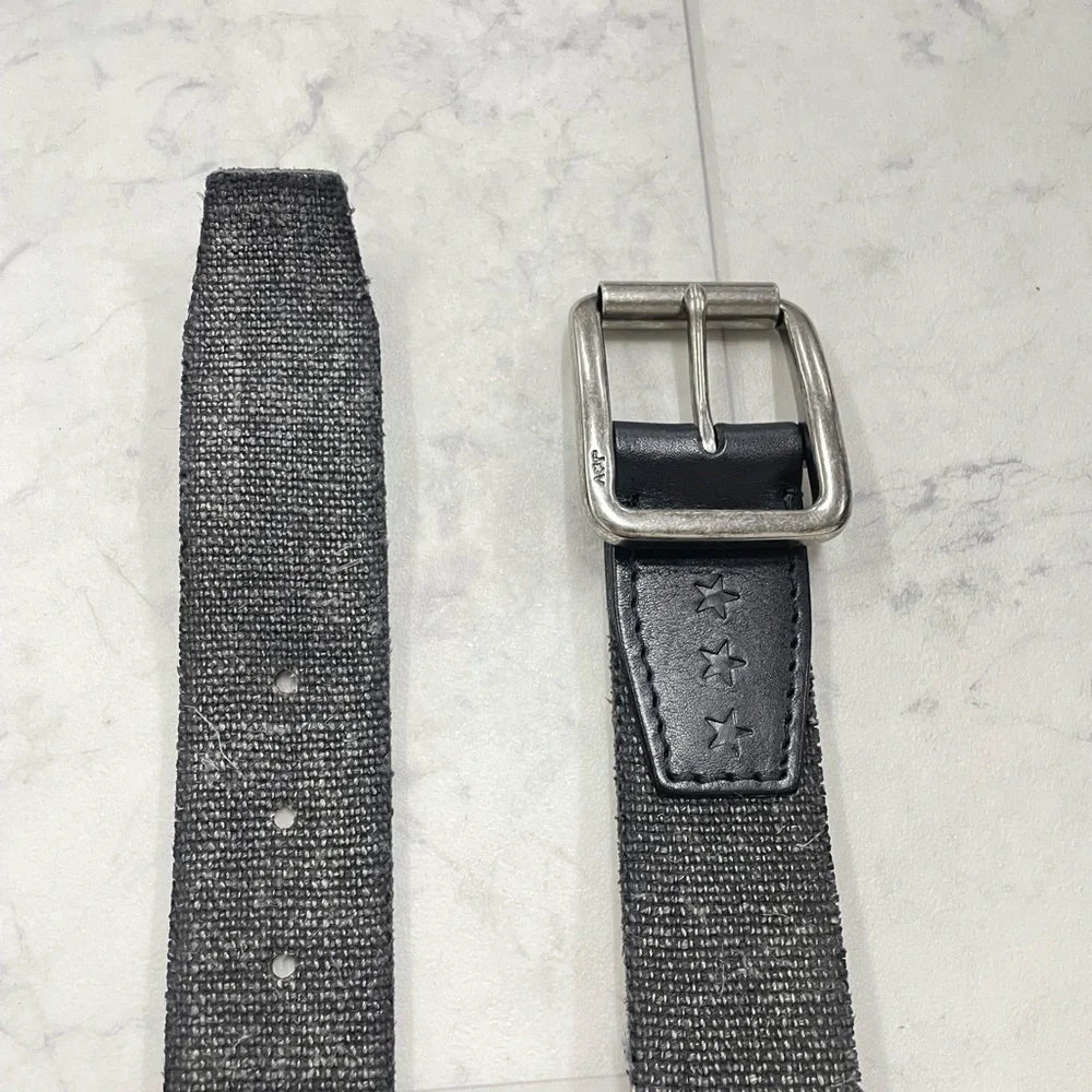 (JZ-91) John Varvatos 38MM Fabric Inlaid Calf Belt In Charcoal - Picture 3 of 4
